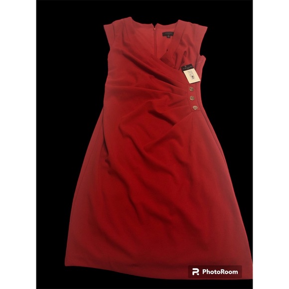 NWT Tahari ASL Ruched Sheath Dress Red, Size 6 - Picture 10 of 10